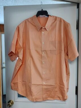 New King Size Orange Short Sleeve Button Down Shirt Size Men's 4XL